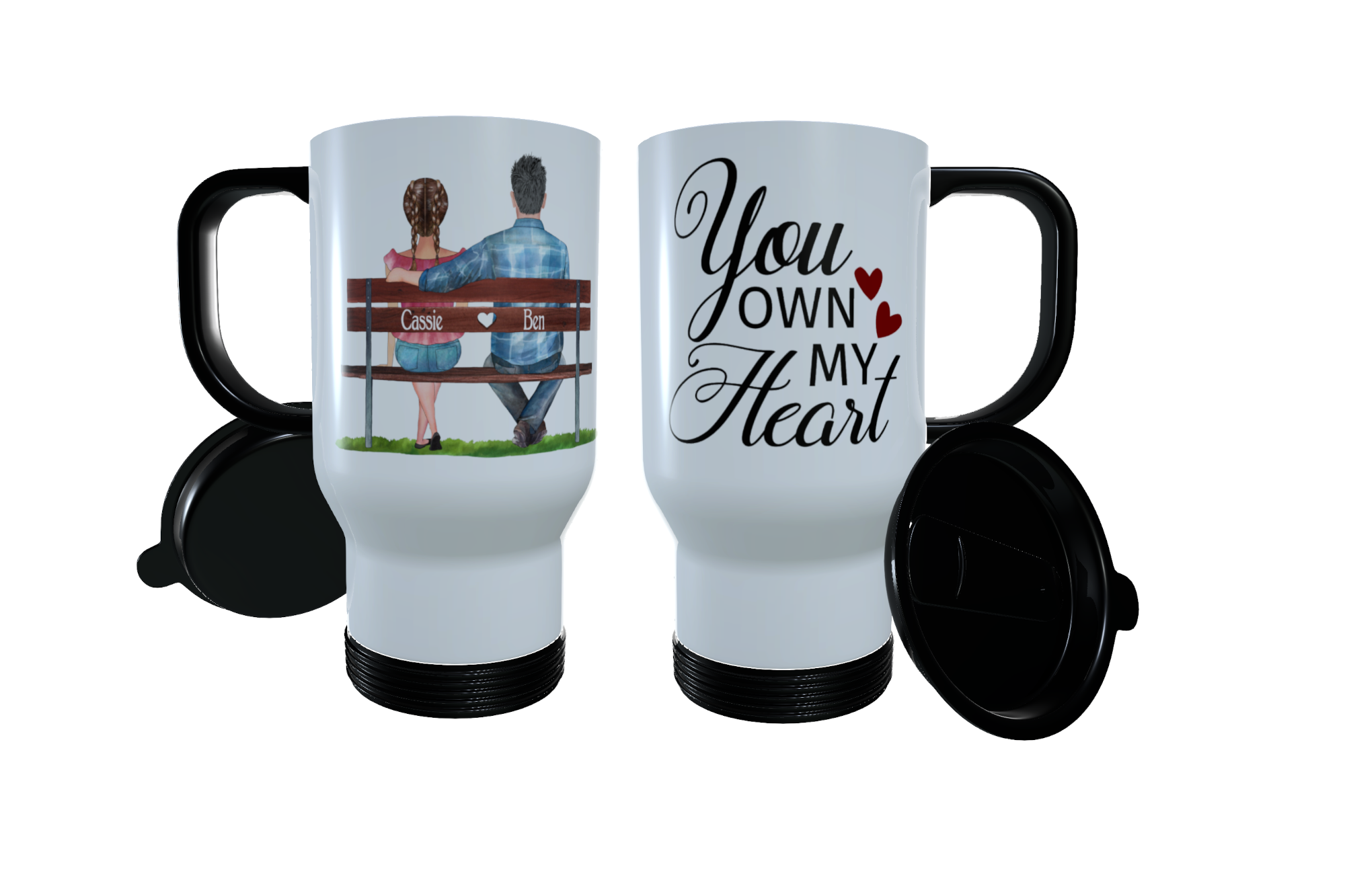 You Own My Heart Couples Bench Travel Mug, Custom Friend Thermos